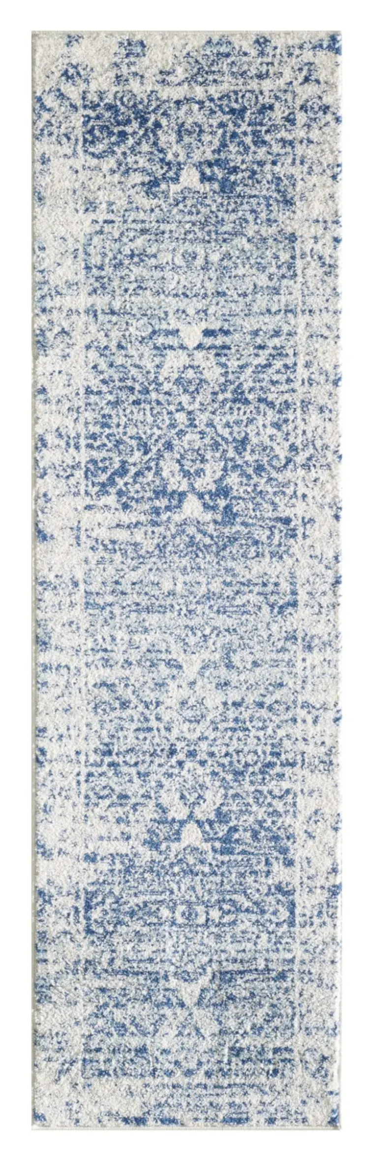 7' Ivory Blue Machine Woven Distressed Medallion Indoor Runner Rug