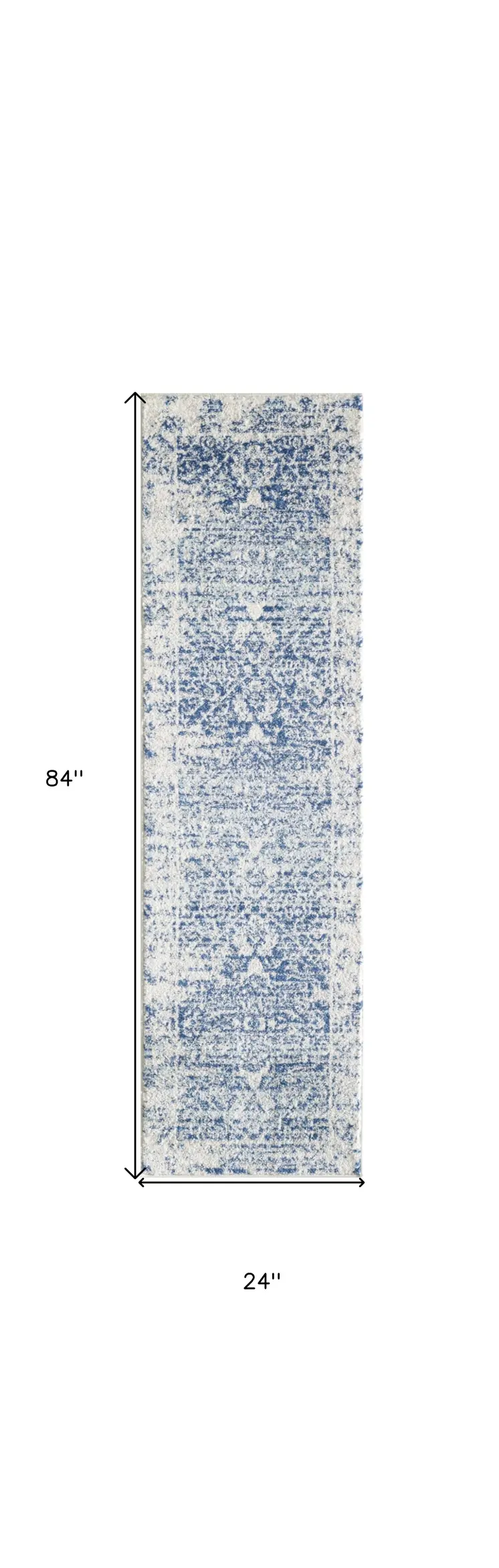 7' Ivory Blue Machine Woven Distressed Medallion Indoor Runner Rug