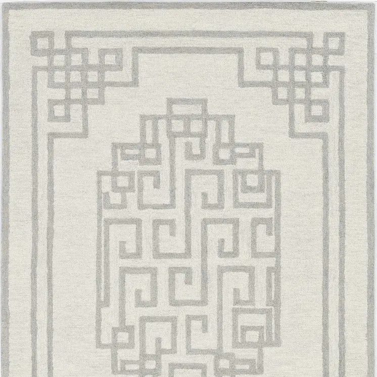 3' X 5' Ivory Grey Geometric Bordered Wool Area Rug