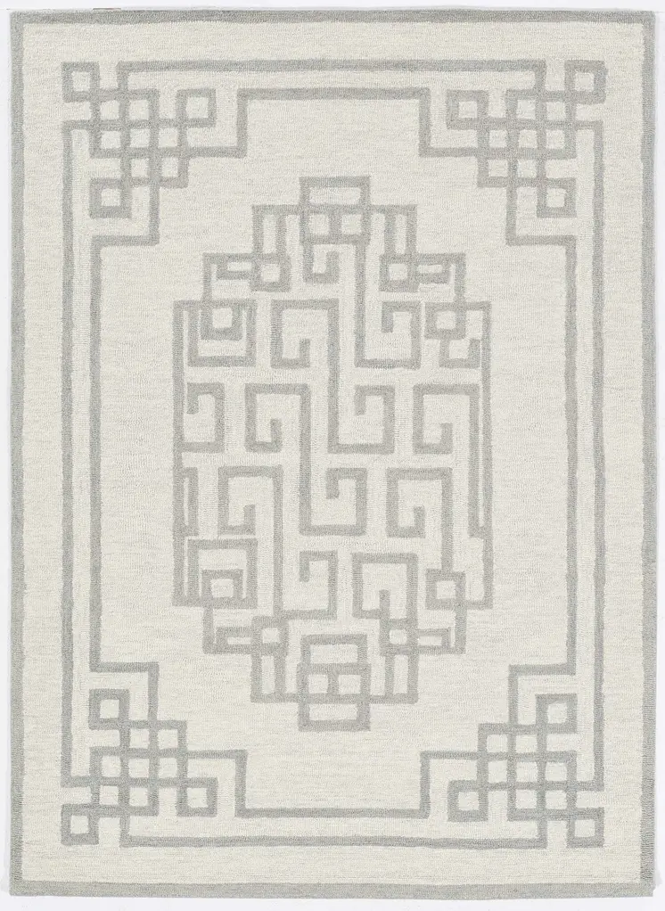 3' X 5' Ivory Grey Geometric Bordered Wool Area Rug