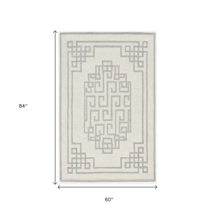 5' X 7' Ivory And Gray Wool Abstract Geometric Hand Tufted Area Rug
