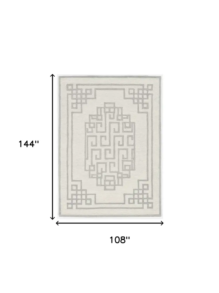 9' X 12' Ivory And Gray Wool Geometric Hand Tufted Area Rug