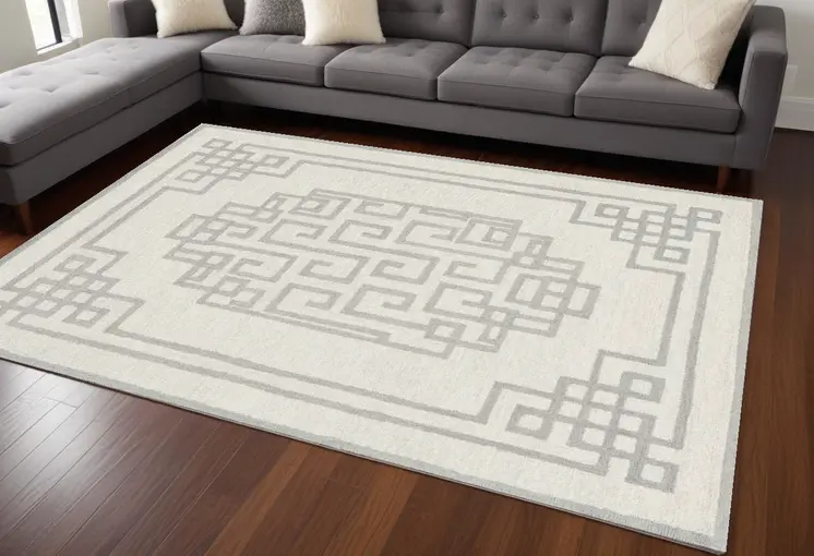 9' X 12' Ivory And Gray Wool Geometric Hand Tufted Area Rug