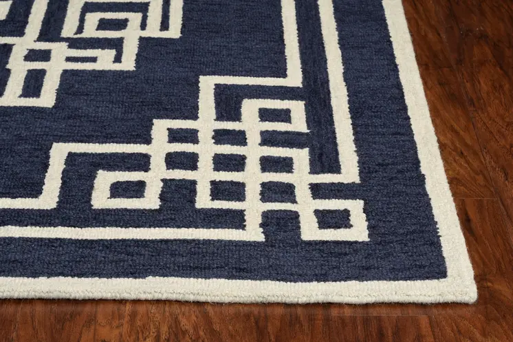 3' X 5' Navy Blue And Ivory Wool Abstract Geometric Hand Tufted Area Rug
