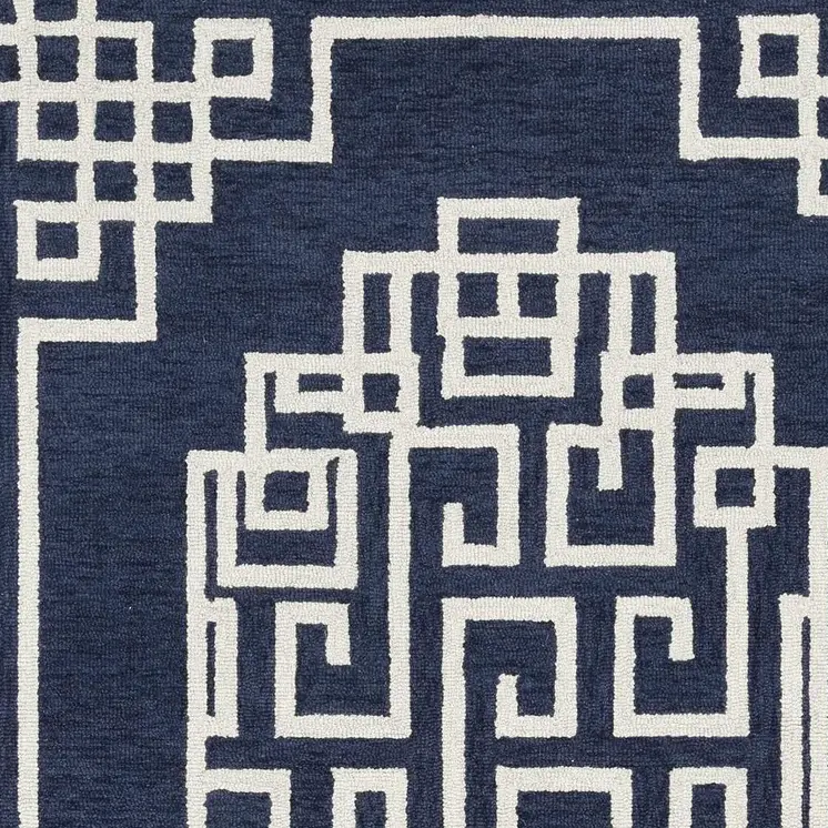 3' X 5' Navy Blue And Ivory Wool Abstract Geometric Hand Tufted Area Rug