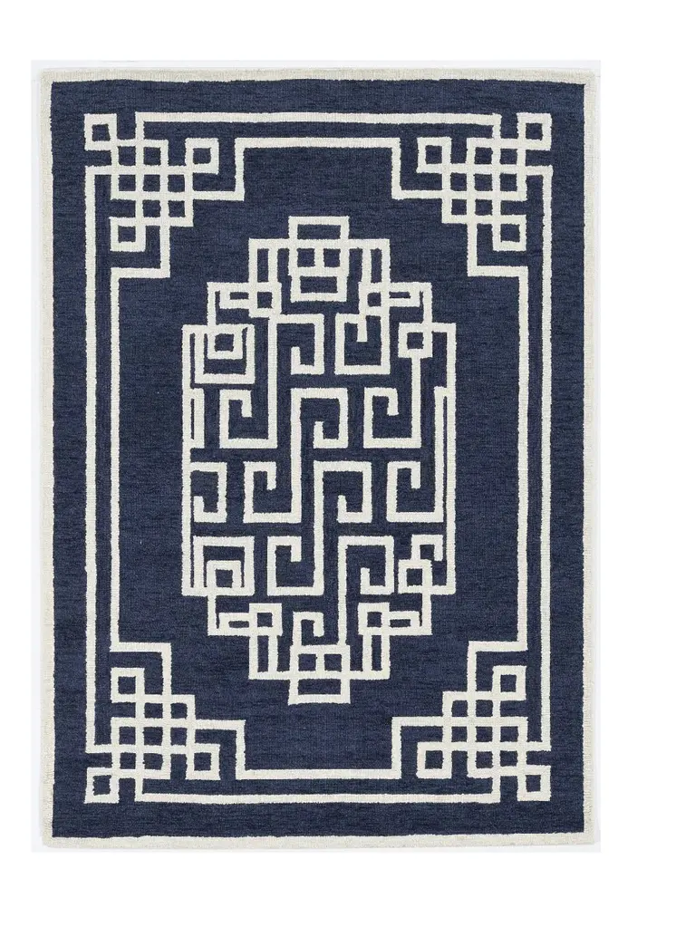 5' X 7' Navy Blue And Ivory Wool Abstract Geometric Hand Tufted Area Rug