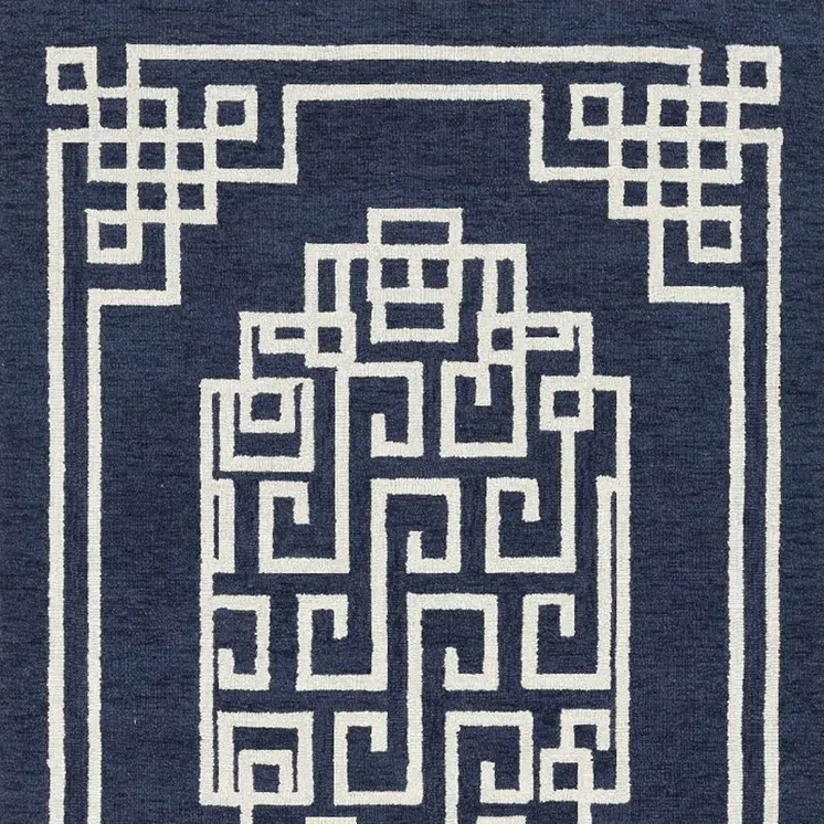 5' X 7' Navy Blue And Ivory Wool Abstract Geometric Hand Tufted Area Rug