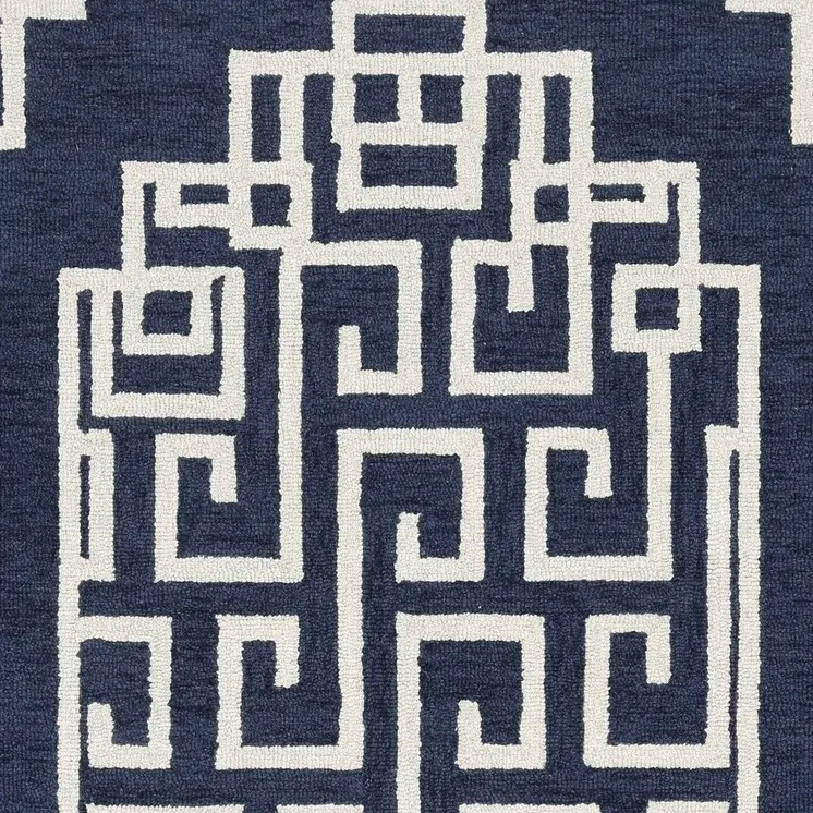 5' X 7' Navy Blue And Ivory Wool Abstract Geometric Hand Tufted Area Rug