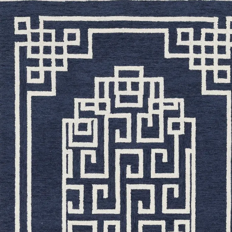 5' X 7' Navy Blue And Ivory Wool Abstract Geometric Hand Tufted Area Rug