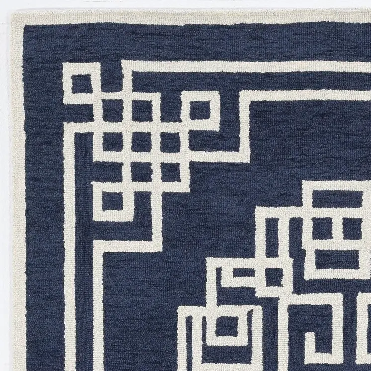 5' X 7' Navy Blue And Ivory Wool Abstract Geometric Hand Tufted Area Rug