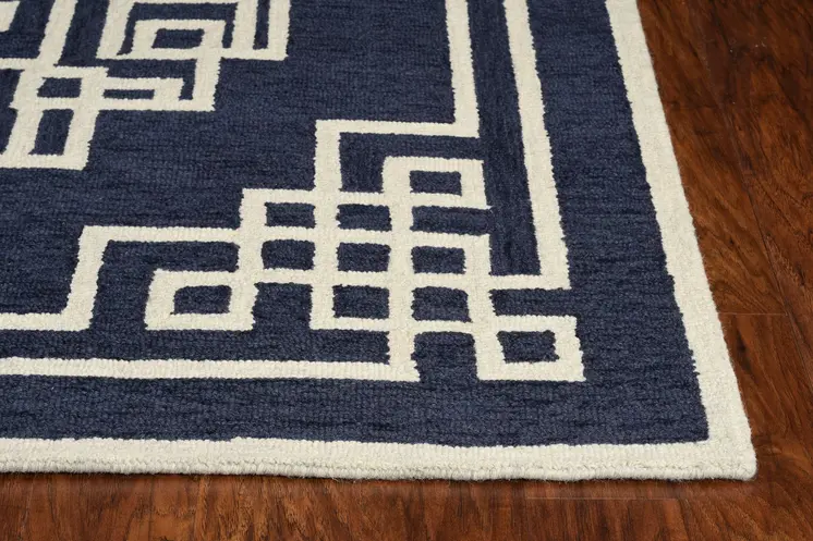 5' X 7' Navy Blue And Ivory Wool Abstract Geometric Hand Tufted Area Rug