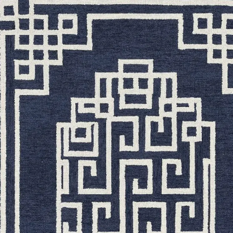 5' X 7' Navy Blue And Ivory Wool Abstract Geometric Hand Tufted Area Rug