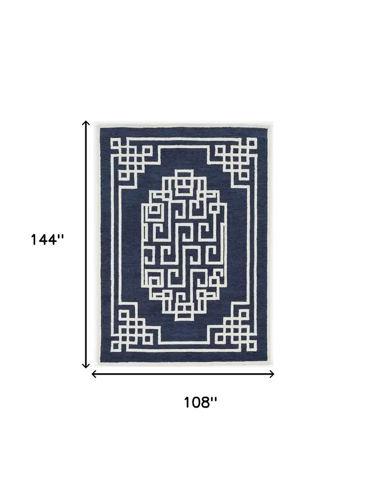 9' X 12' Blue and Ivory Wool Hand Tufted Area Rug