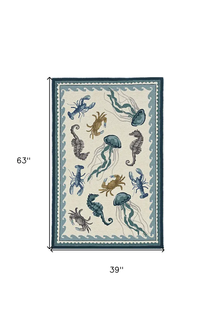 3' X 5' Ivory Abstract Handmade Indoor Outdoor Area Rug