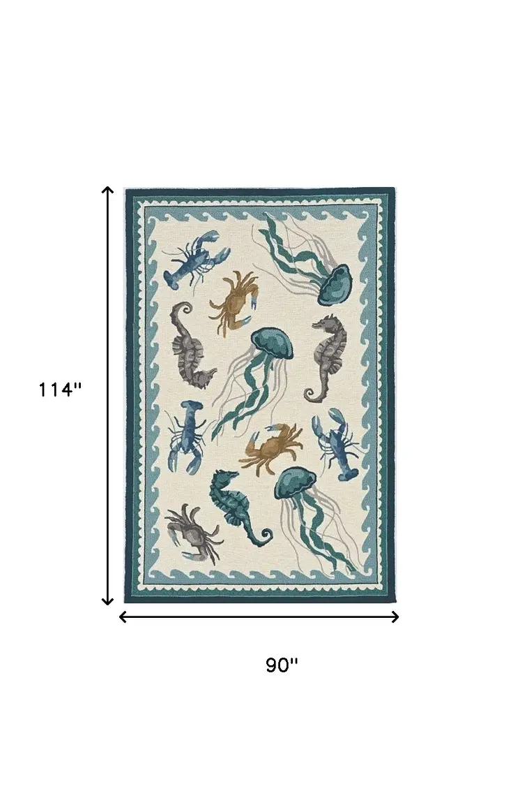 8' X 10' Teal Blue Round Abstract Indoor Outdoor Area Rug