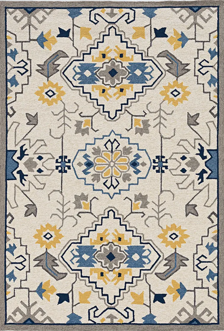 5' X 8' Ivory Abstract Indoor Outdoor Area Rug