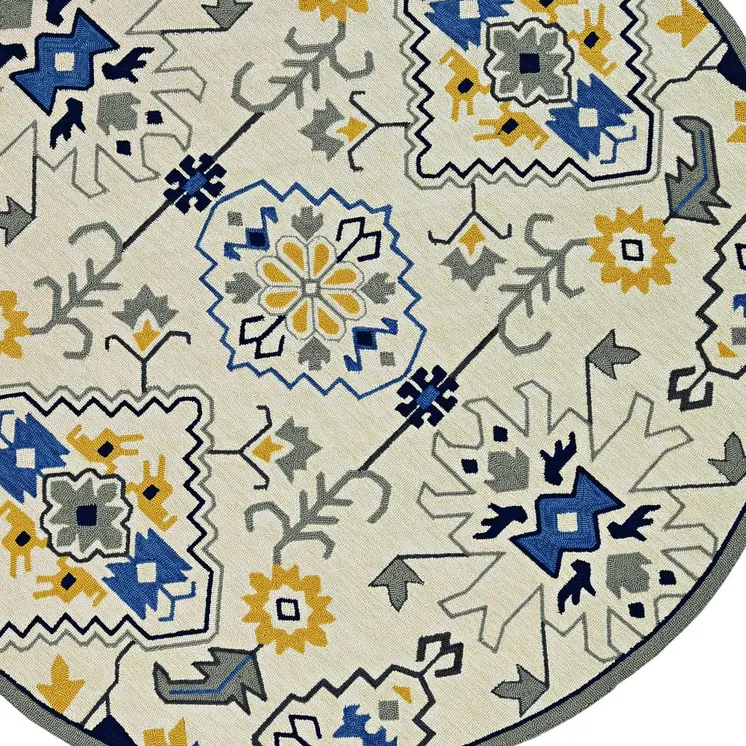 8' Ivory Round Abstract Indoor Outdoor Area Rug