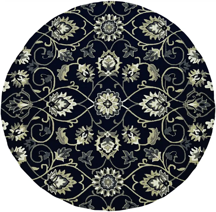 8' Navy Blue Round Hand Tufted Area Rug With UV Protection