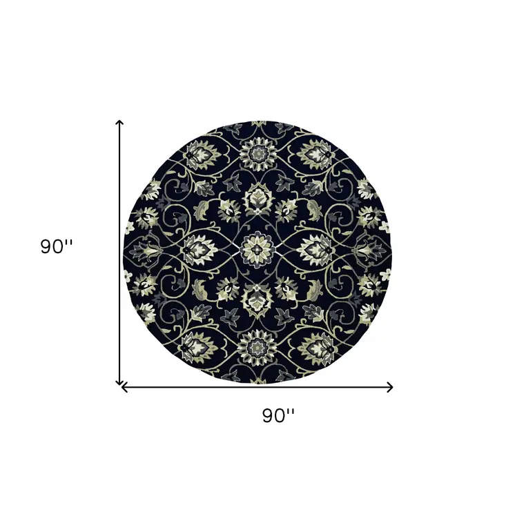 8' Navy Blue Round Hand Tufted Area Rug With UV Protection