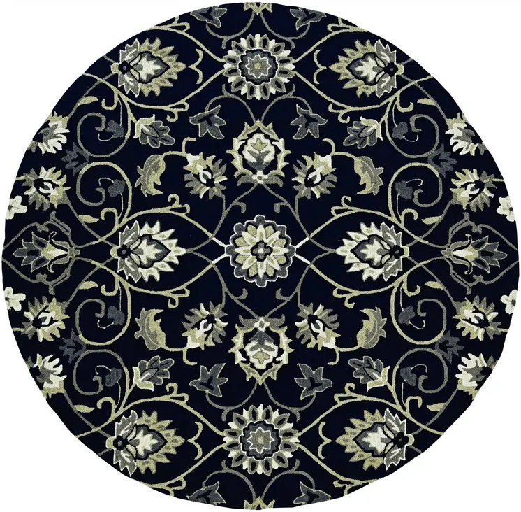 8' Navy Blue Round Hand Tufted Area Rug With UV Protection