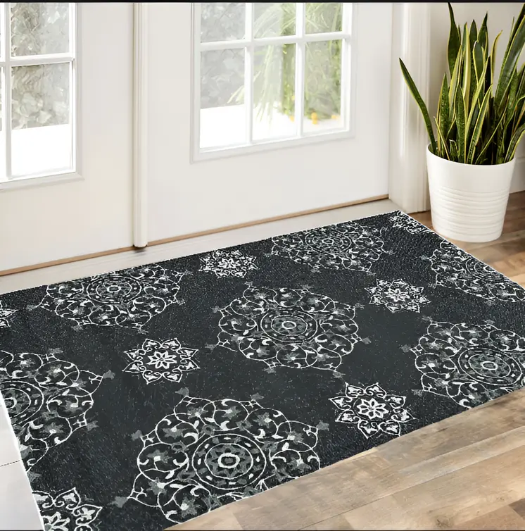 3' X 5' Charcoal Medallion Hand Tufted Area Rug