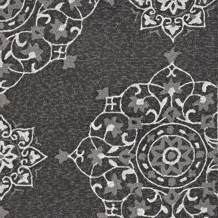 5' X 8' Charcoal Round Floral Indoor Outdoor Area Rug