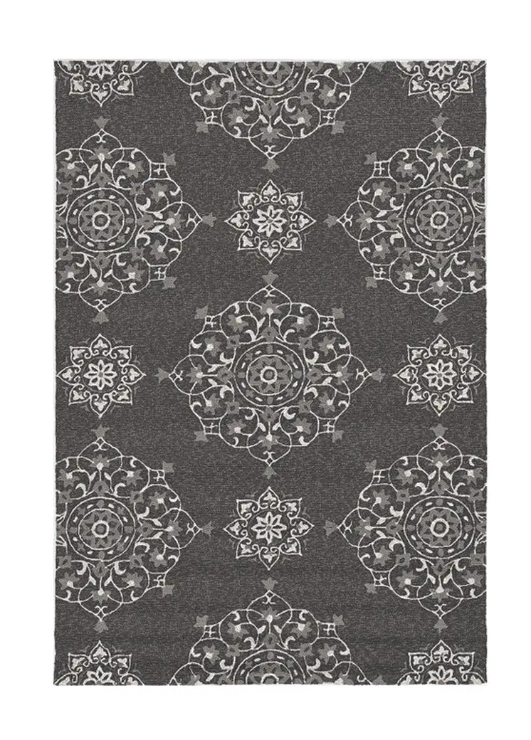 5' X 8' Charcoal Round Floral Indoor Outdoor Area Rug