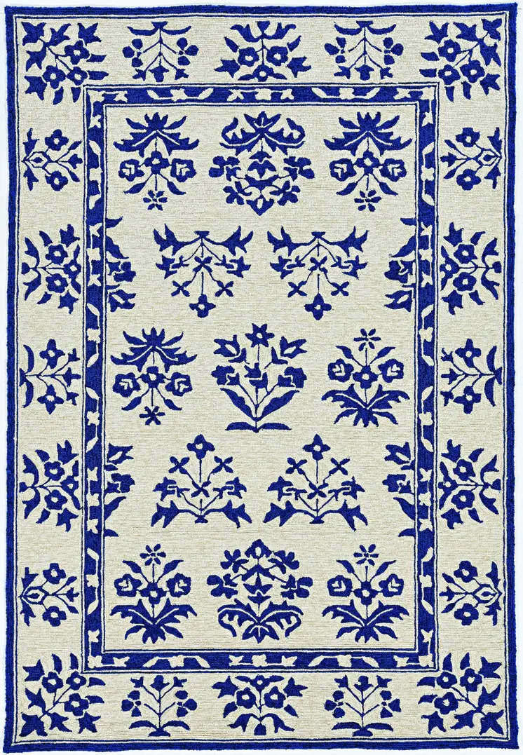 2' X 3' Blue Floral Handmade Indoor Outdoor Area Rug