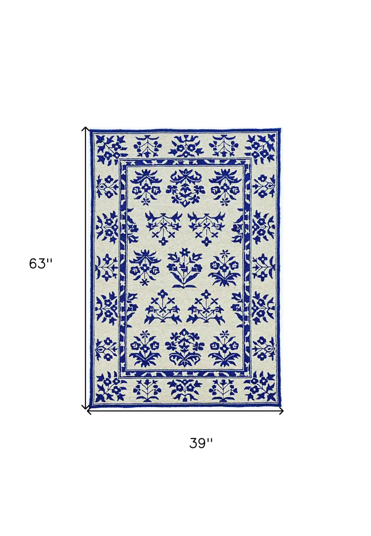 3' X 5' Blue Floral Indoor Outdoor Area Rug