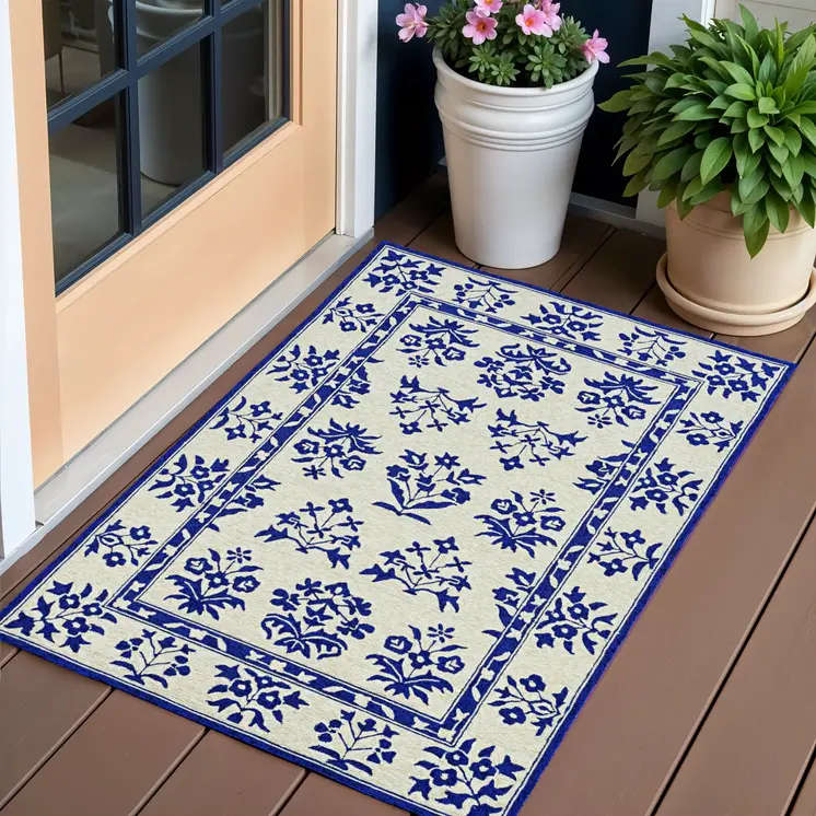 3' X 5' Blue Floral Indoor Outdoor Area Rug