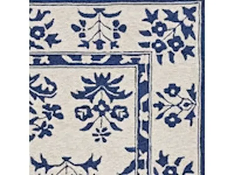 8' X 10' Blue Round Floral Handmade Indoor Outdoor Area Rug