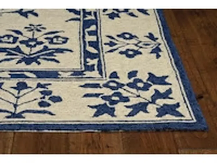 8' X 10' Blue Round Floral Handmade Indoor Outdoor Area Rug