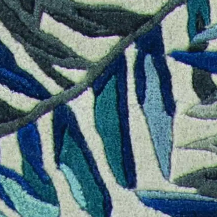 8' Grey Blue Hand Tufted Tropical Leaves Indoor Runner Rug