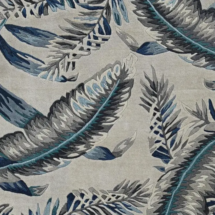 3' X 4' Gray And Blue Wool Botanical Leaves Hand Tufted Area Rug