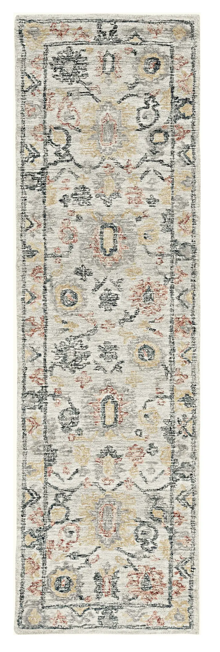 8' Ivory Hand Tufted Space Dyed Floral Traditional Indoor Runner Rug