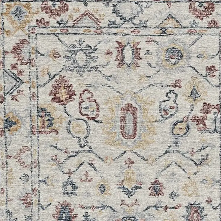 5' X 7' Ivory Gray And Red Wool Floral Hand Tufted Distressed Area Rug