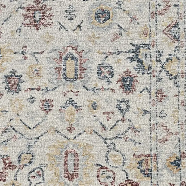 7' X 10' Ivory Gray And Red Wool Medallion Hand Tufted Area Rug