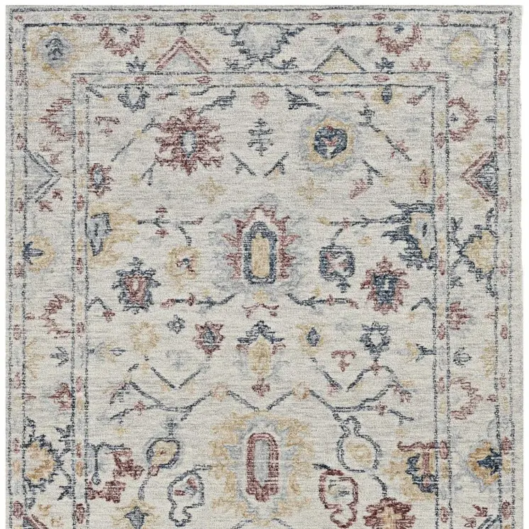 7' X 10' Ivory Gray And Red Wool Medallion Hand Tufted Area Rug