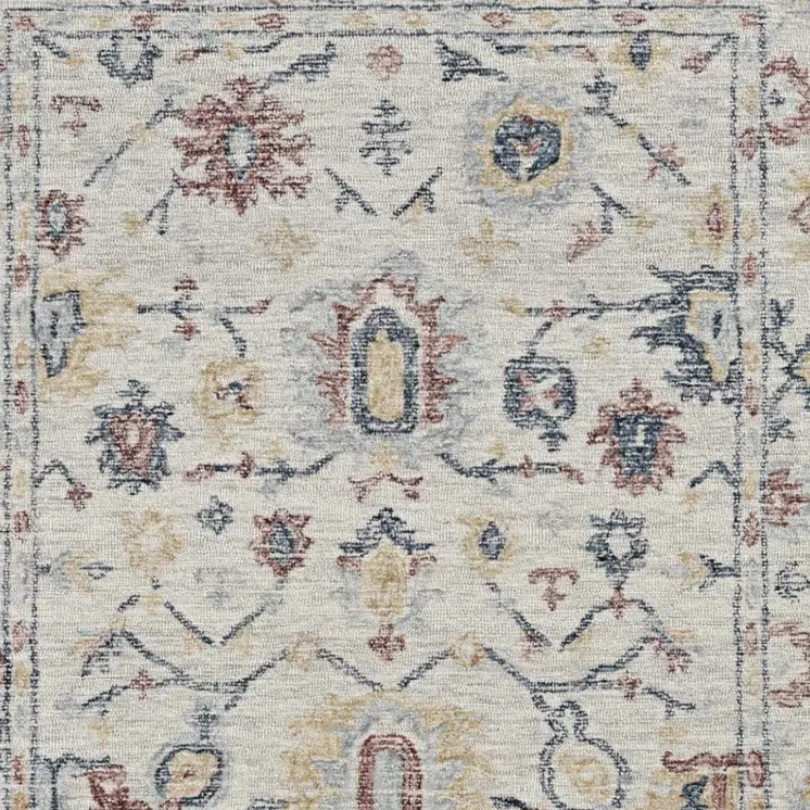 8' X 11' Ivory Gray And Red Wool Medallion Hand Tufted Area Rug