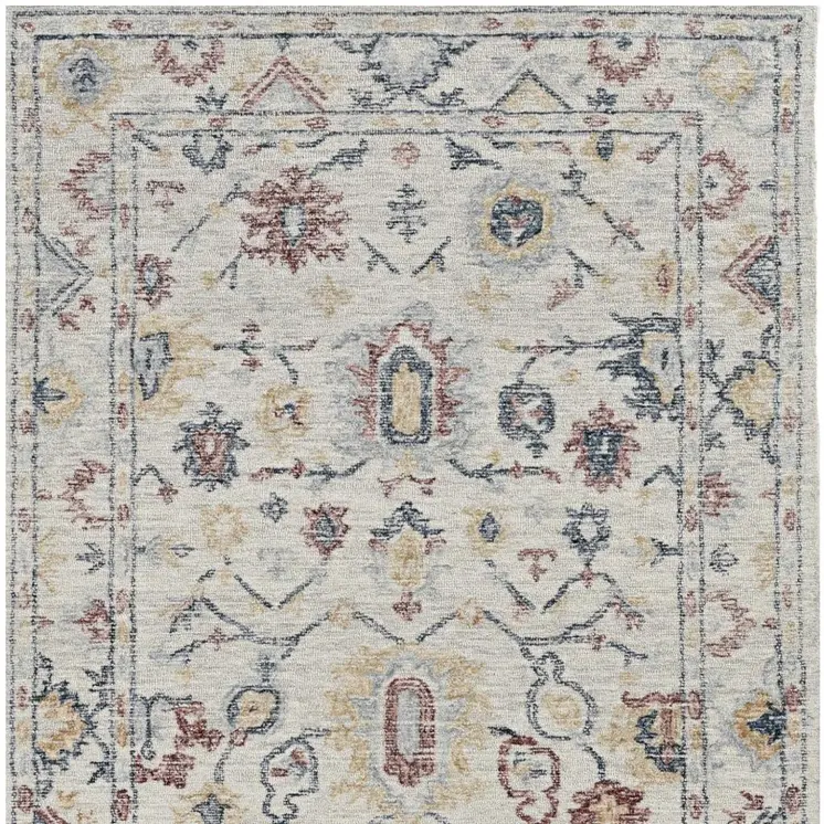 8' X 11' Ivory Gray And Red Wool Medallion Hand Tufted Area Rug