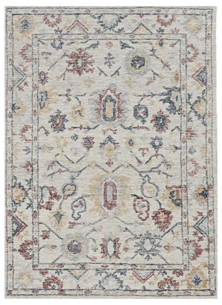 8' X 11' Ivory Gray And Red Wool Medallion Hand Tufted Area Rug