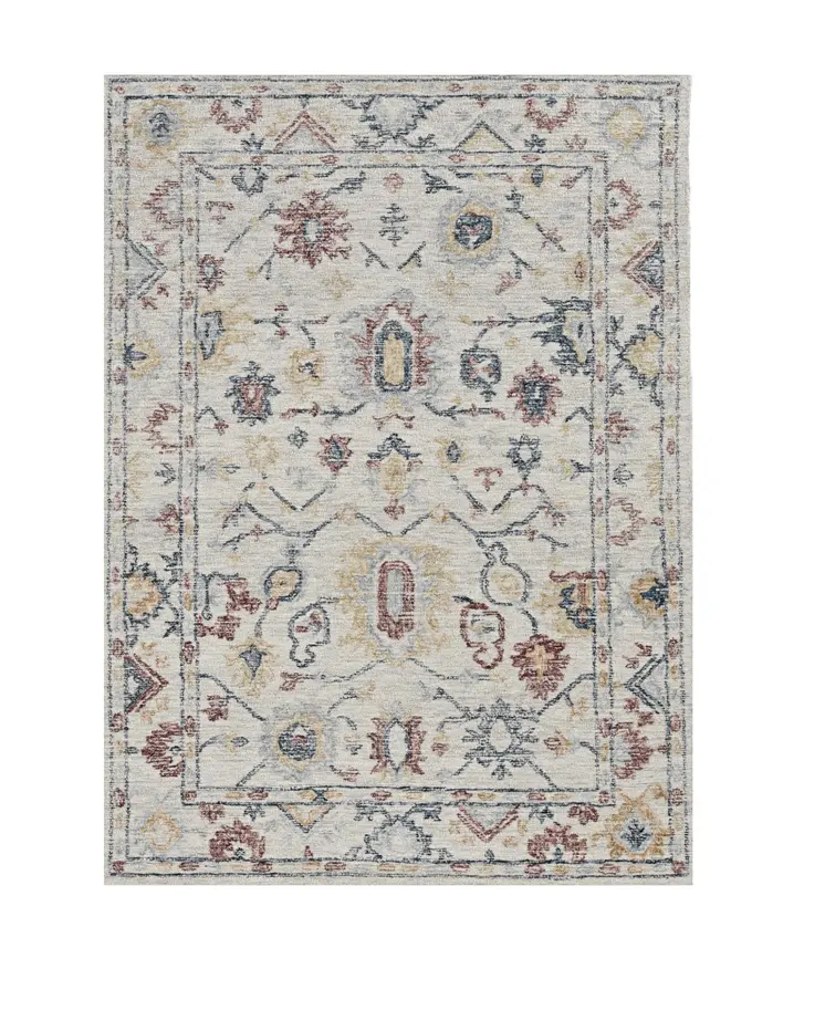 8' X 11' Ivory Gray And Red Wool Medallion Hand Tufted Area Rug