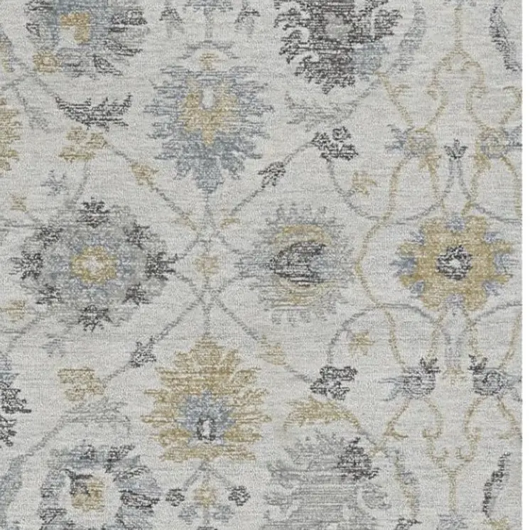 5' X 7' Ivory Yellow And Gray Wool Floral Hand Tufted Distressed Area Rug