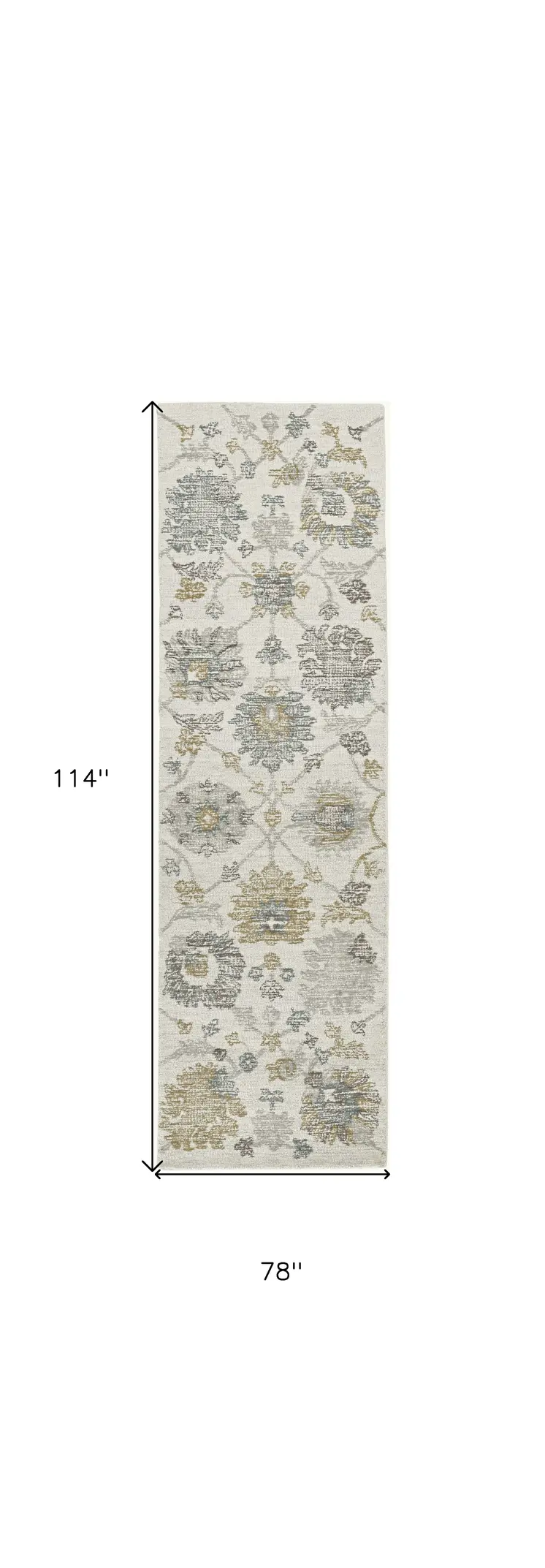 7' X 10' Ivory Gray And Green Wool Floral Hand Tufted Distressed Area Rug