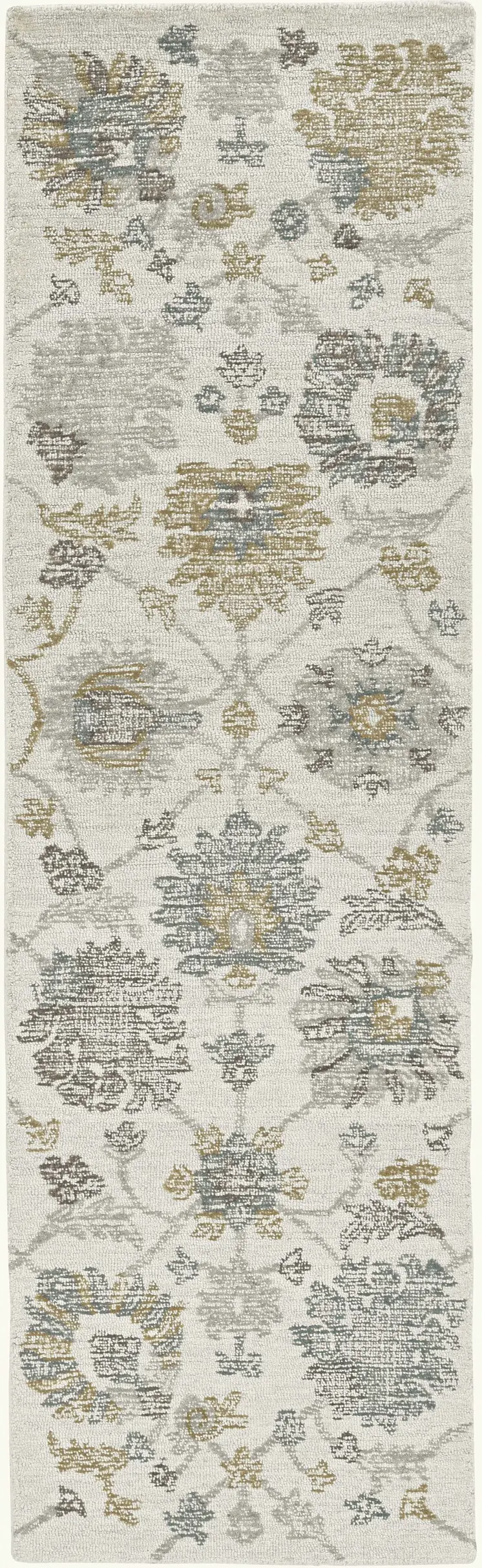 8' X 11' Ivory Gray And Green Wool Floral Hand Tufted Area Rug