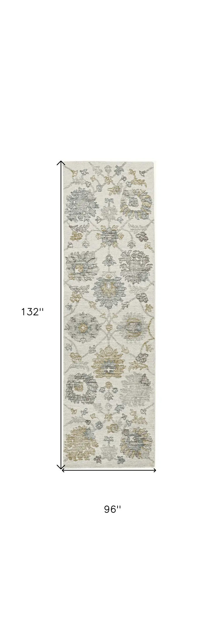 8' X 11' Ivory Gray And Green Wool Floral Hand Tufted Area Rug