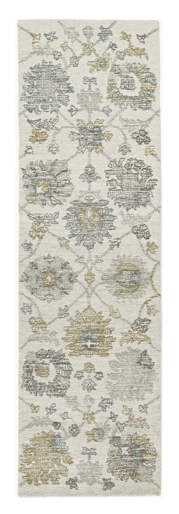 8' X 11' Ivory Gray And Green Wool Floral Hand Tufted Area Rug
