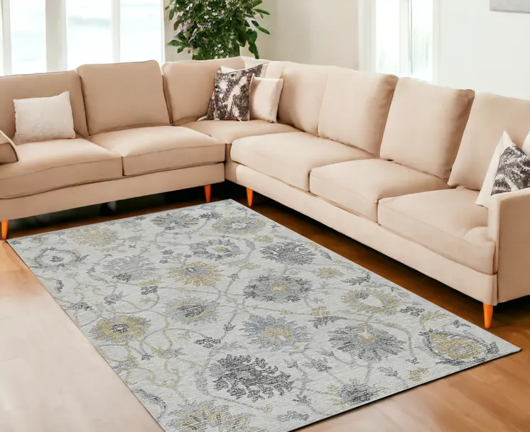 9' X 13' Ivory Wool Floral Hand Tufted Area Rug