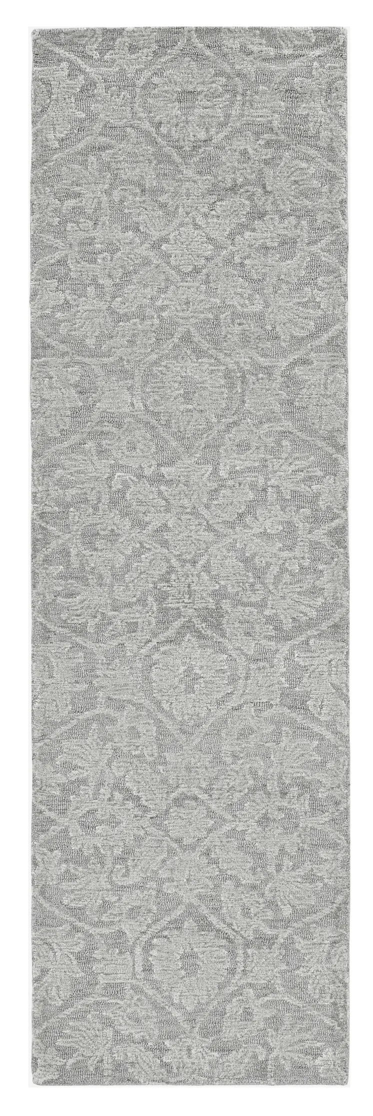 8' Grey Hand Tufted Space Dyed Floral Ogee Indoor Runner Rug