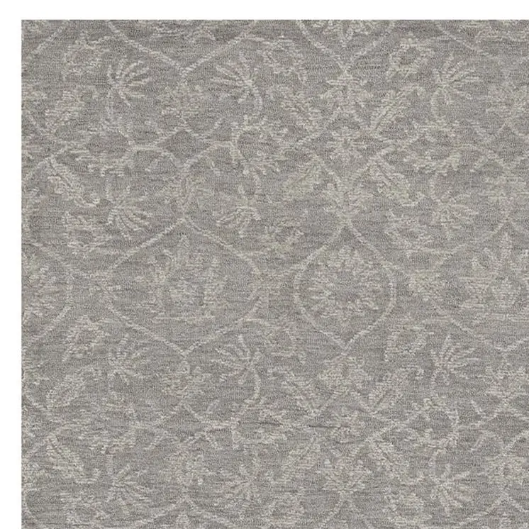 5' X 7' Gray And Light Gray Wool Floral Vines Hand Tufted Area Rug
